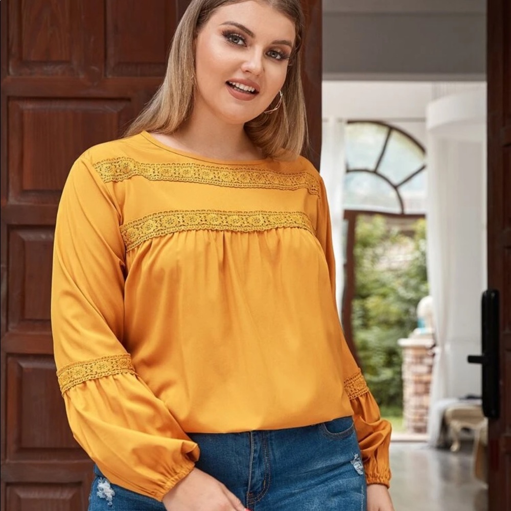 Boho Lantern Bishop Sleeve Lace Panel Blouse
